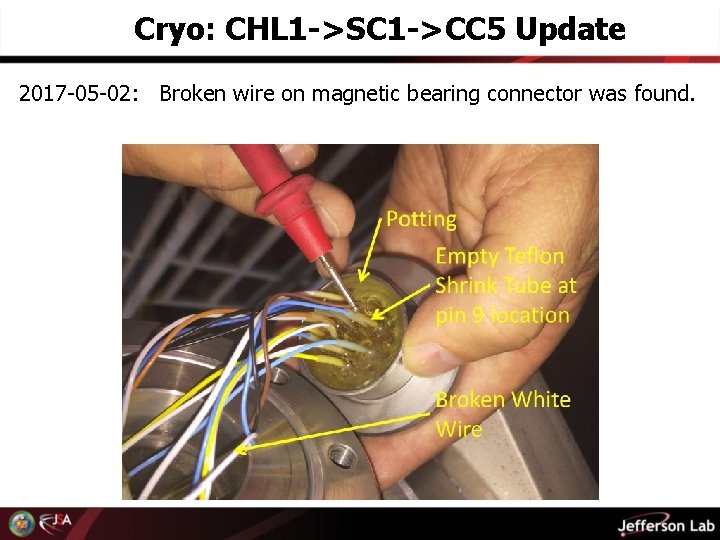 Cryo: CHL 1 ->SC 1 ->CC 5 Update 2017 -05 -02: Broken wire on