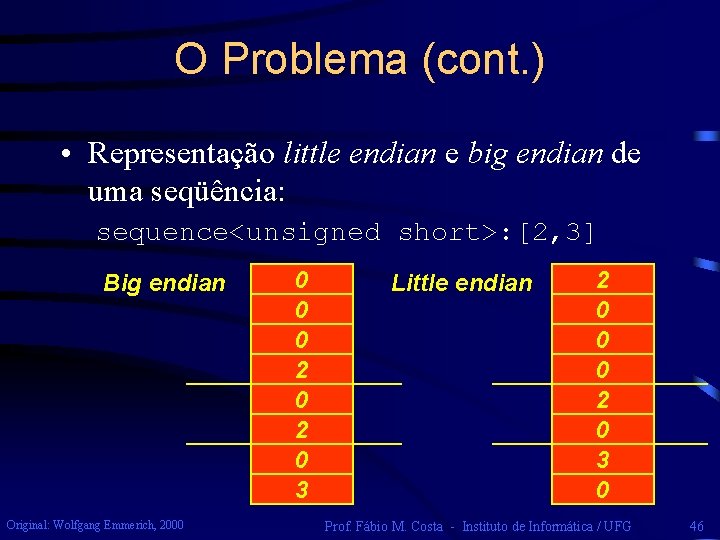 O Problema (cont. ) • Representação little endian e big endian de uma seqüência: