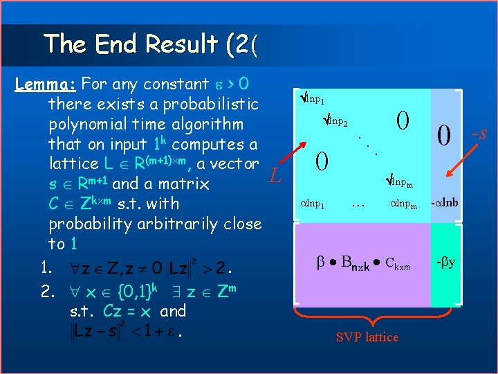 The End Result (2( Lemma: For any constant > 0 there exists a probabilistic