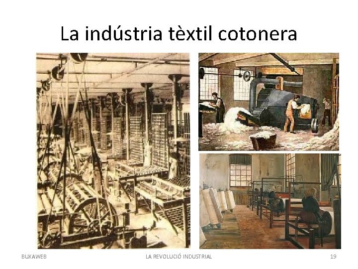 La indústria tèxtil cotonera BUXAWEB LA REVOLUCIÓ INDUSTRIAL 19 