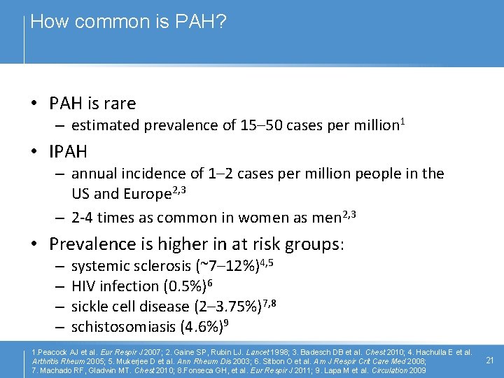 How common is PAH? • PAH is rare – estimated prevalence of 15– 50