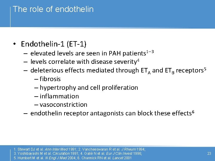 The role of endothelin • Endothelin-1 (ET-1) – elevated levels are seen in PAH