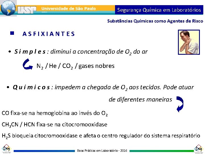 Segurança Química em Laboratórios Substâncias Químicas como Agentes de Risco ASFIXIANTES • S i