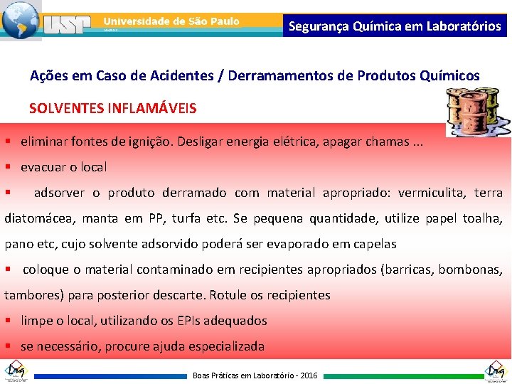 Segurança Química em Laboratórios Ações em Caso de Acidentes / Derramamentos de Produtos Químicos