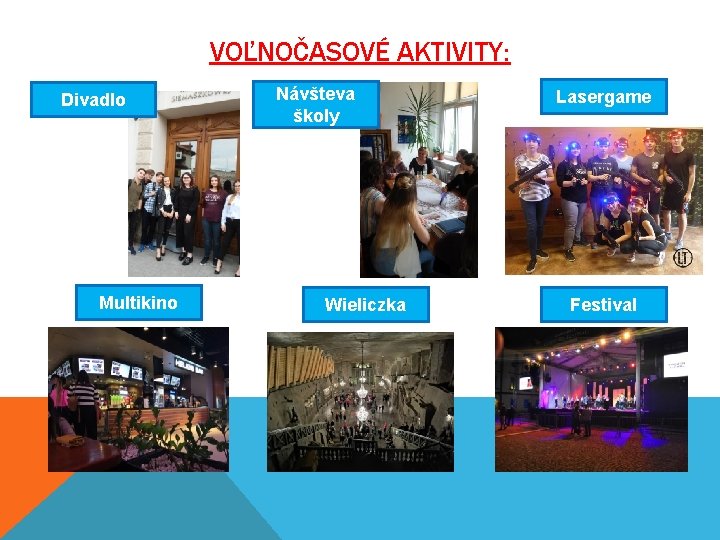 VOĽNOČASOVÉ AKTIVITY: Divadlo Multikino Návšteva školy Wieliczka Lasergame Festival 