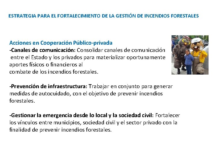 ESTRATEGIA PARA EL FORTALECIMIENTO DE LA GESTIÓN DE INCENDIOS FORESTALES Acciones en Cooperación Público-privada