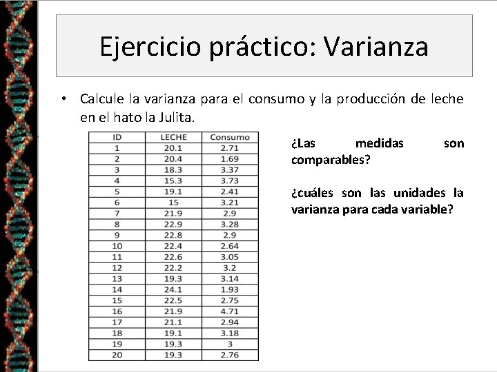 Ejercicio práctico: Varianza • Calcule la varianza para el consumo y la producción de