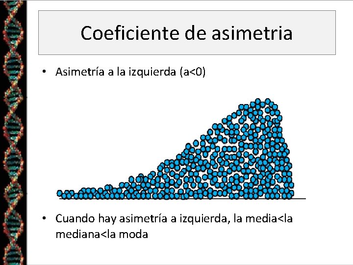 Coeficiente de asimetria • Asimetría a la izquierda (a<0) • Cuando hay asimetría a