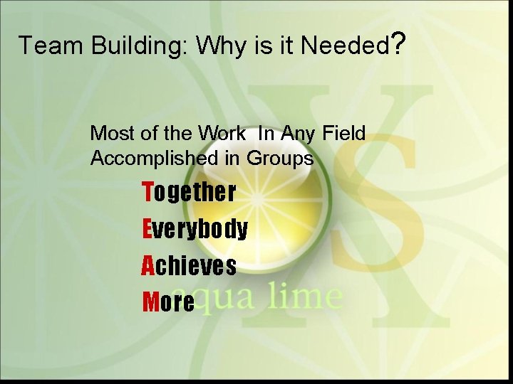Team Building: Why is it Needed? Most of the Work In Any Field Accomplished