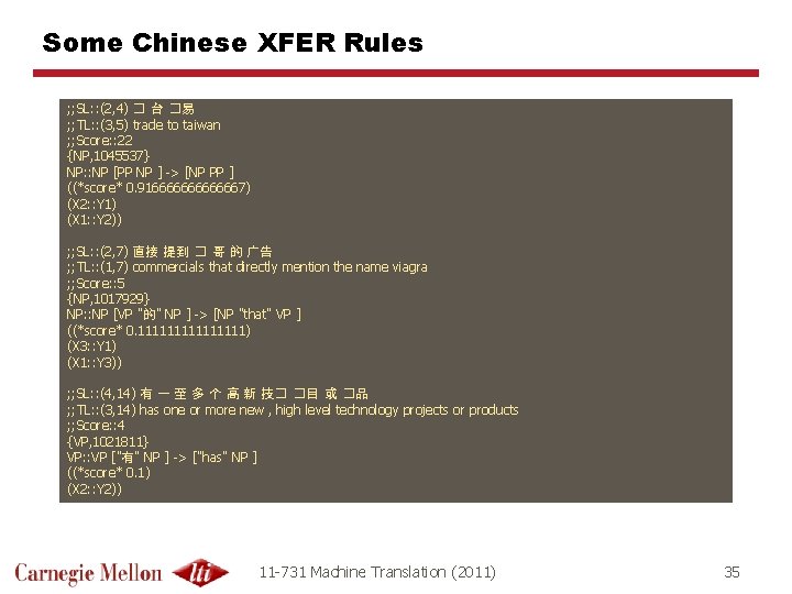 Some Chinese XFER Rules ; ; SL: : (2, 4) � 台 �易 ;