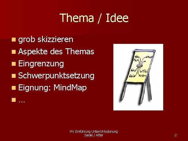 Thema / Idee n grob skizzieren n Aspekte des Themas n Eingrenzung n Schwerpunktsetzung