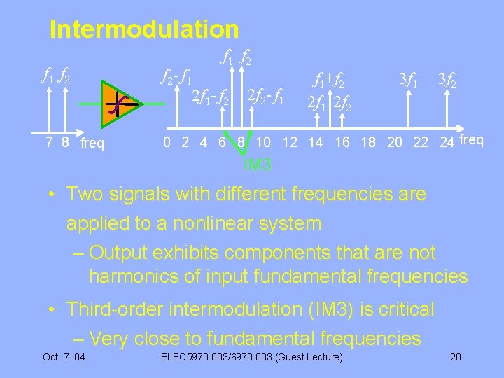 Intermodulation f 1 f 2 f 2 - f 1 2 f 1 -