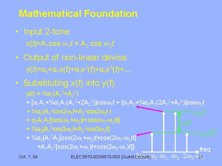 Mathematical Foundation • Input 2 -tone: x(t)=A 1 cos 1 t + A 2
