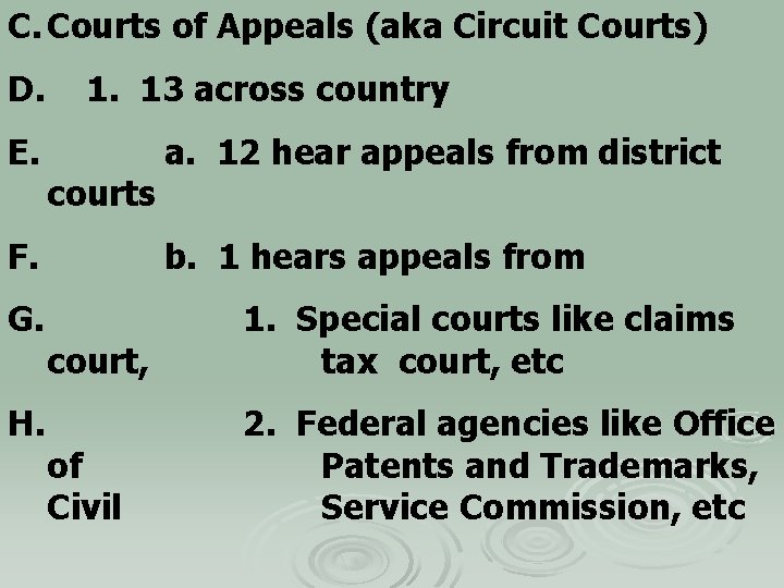 C. Courts of Appeals (aka Circuit Courts) D. E. 1. 13 across country courts