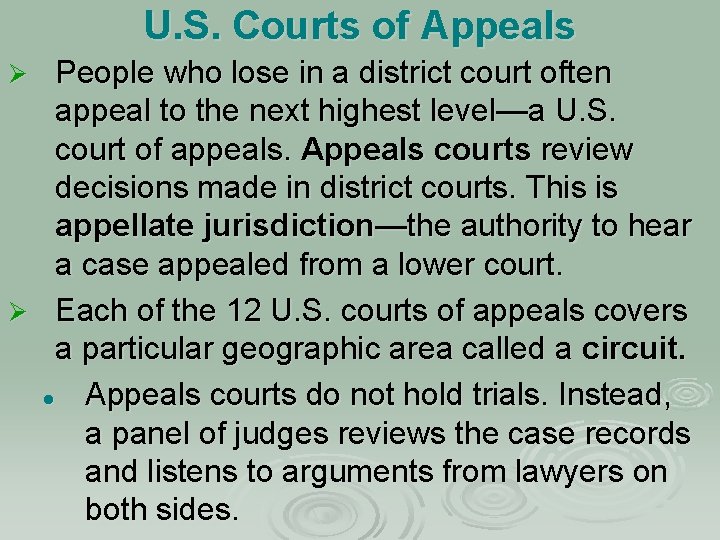 U. S. Courts of Appeals People who lose in a district court often appeal