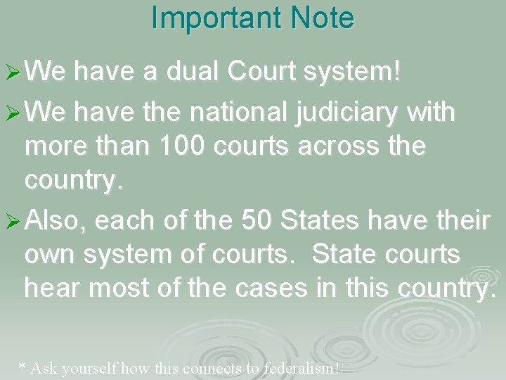 Important Note Ø We have a dual Court system! Ø We have the national