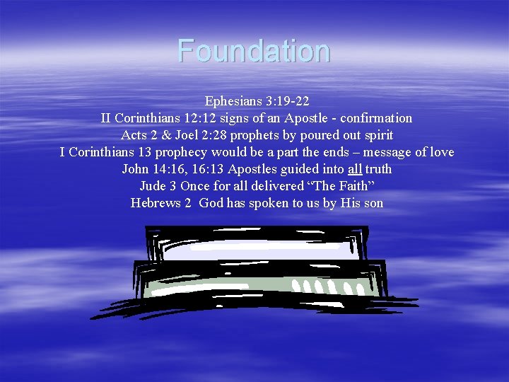 Foundation Ephesians 3: 19 -22 II Corinthians 12: 12 signs of an Apostle -