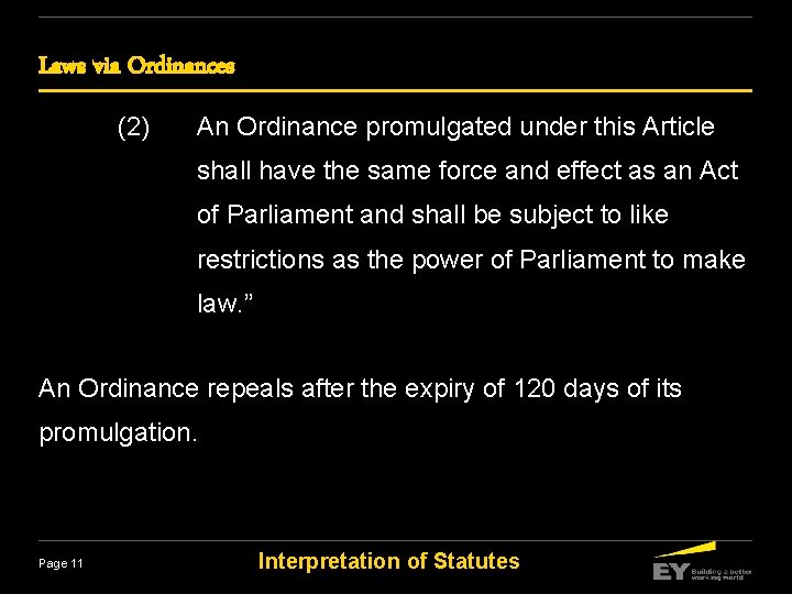 Laws via Ordinances (2) An Ordinance promulgated under this Article shall have the same