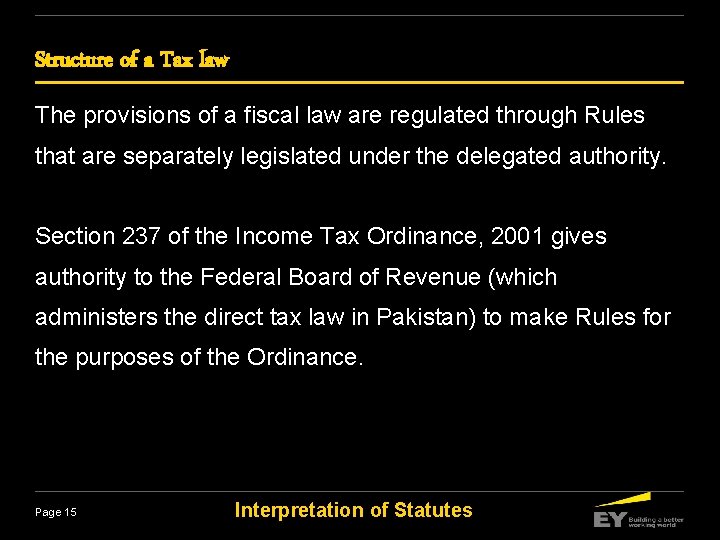 Structure of a Tax law The provisions of a fiscal law are regulated through