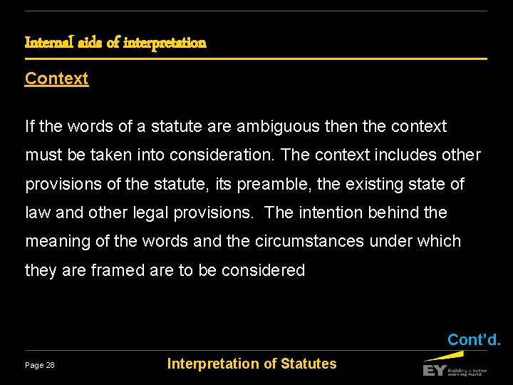 Internal aids of interpretation Context If the words of a statute are ambiguous then