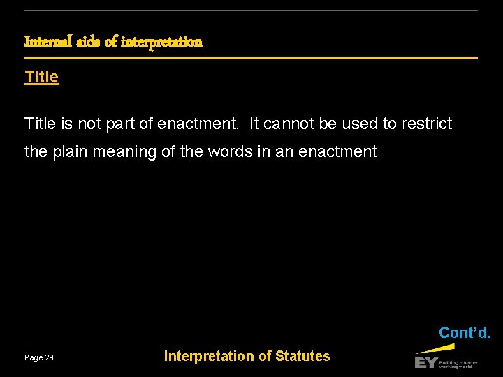 Internal aids of interpretation Title is not part of enactment. It cannot be used