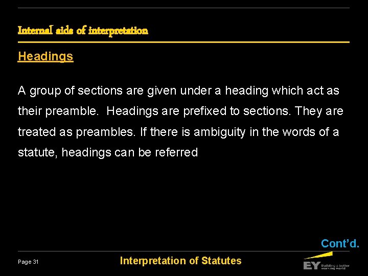 Internal aids of interpretation Headings A group of sections are given under a heading