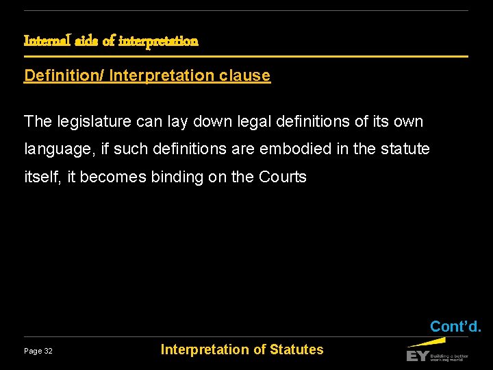 Internal aids of interpretation Definition/ Interpretation clause The legislature can lay down legal definitions