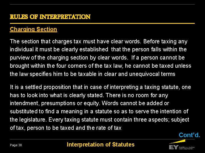 RULES OF INTERPRETATION Charging Section The section that charges tax must have clear words.
