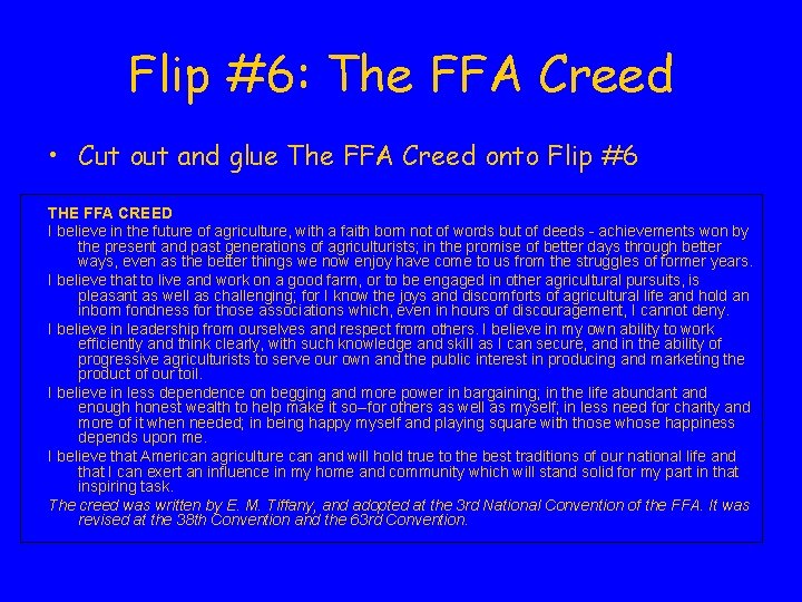 Flip #6: The FFA Creed • Cut out and glue The FFA Creed onto Flip #6: The FFA Creed • Cut out and glue The FFA Creed onto