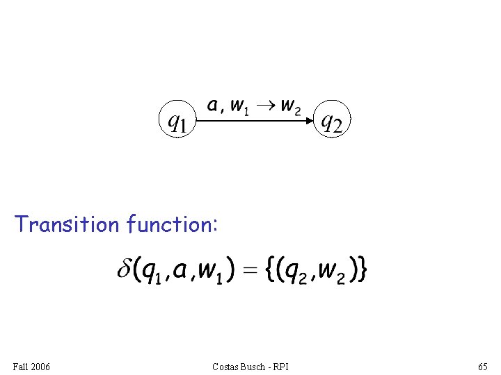 Transition function: Fall 2006 Costas Busch - RPI 65 