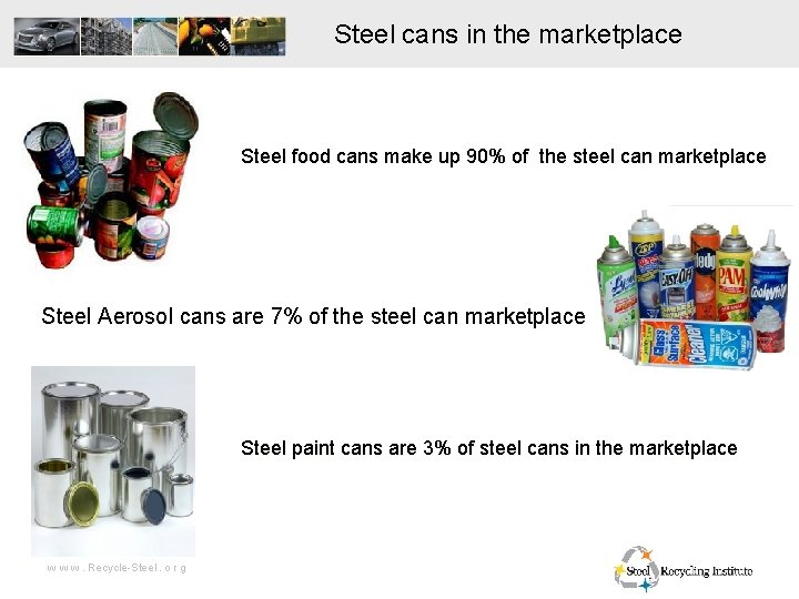 Steel cans in the marketplace Steel food cans make up 90% of the steel