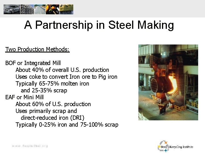 A Partnership in Steel Making Two Production Methods: BOF or Integrated Mill About 40%