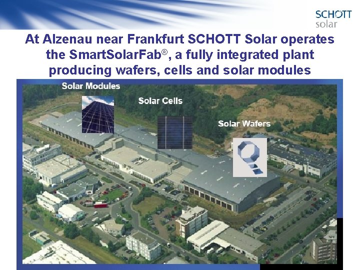 At Alzenau near Frankfurt SCHOTT Solar operates the Smart. Solar. Fab®, a fully integrated