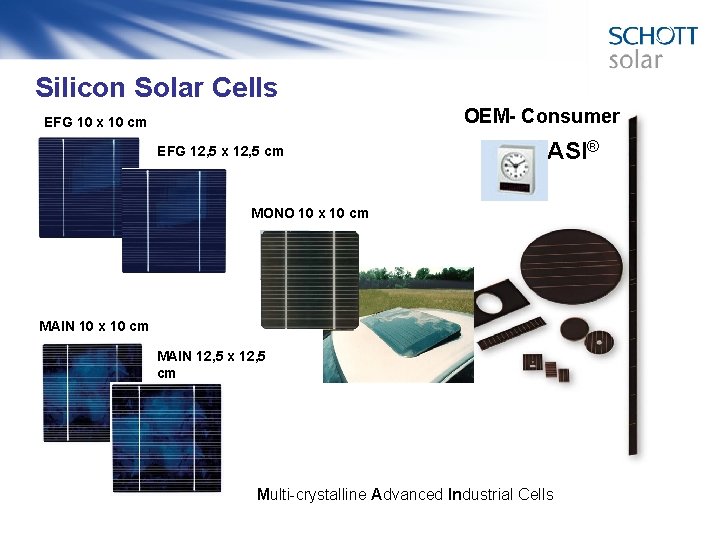 Silicon Solar Cells OEM- Consumer EFG 10 x 10 cm EFG 12, 5 x