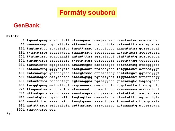 Formáty souborů Gen. Bank: ORIGIN 1 61 121 181 241 301 361 421 481