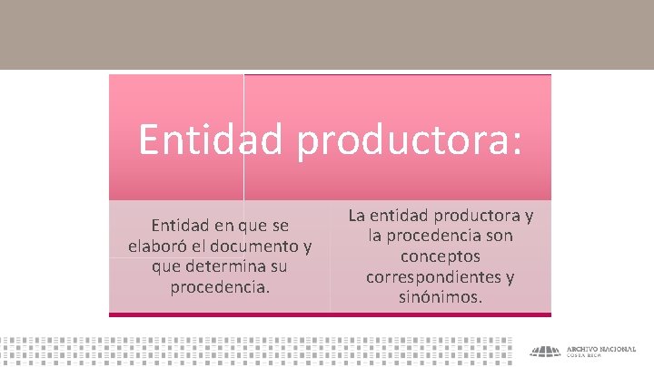 Entidad productora: Entidad en que se elaboró el documento y que determina su procedencia.