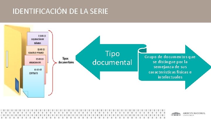 IDENTIFICACIÓN DE LA SERIE Tipo documental Grupo de documentos que se distingue por la