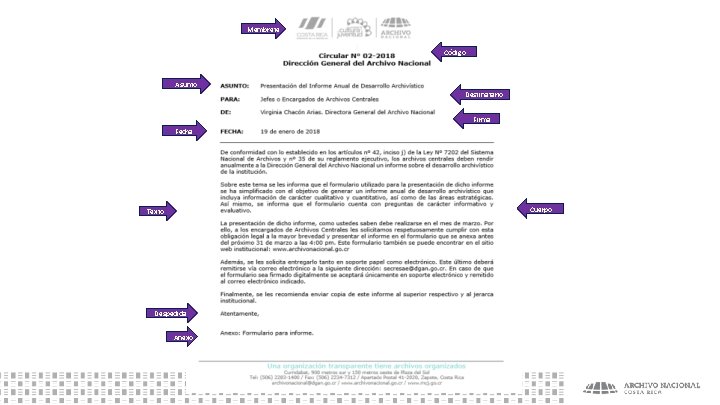 Membrete Código Asunto Destinatario Firma Fecha Cuerpo Texto Despedida Anexo 