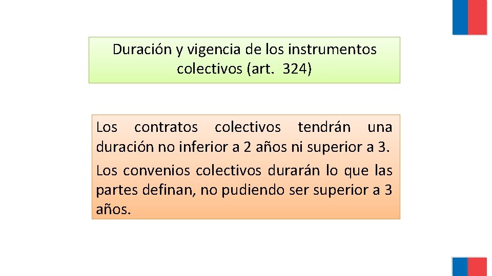 Duración y vigencia de los instrumentos colectivos (art. 324) Los contratos colectivos tendrán una