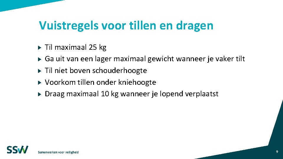 Vuistregels voor tillen en dragen Til maximaal 25 kg Ga uit van een lager Vuistregels voor tillen en dragen Til maximaal 25 kg Ga uit van een lager