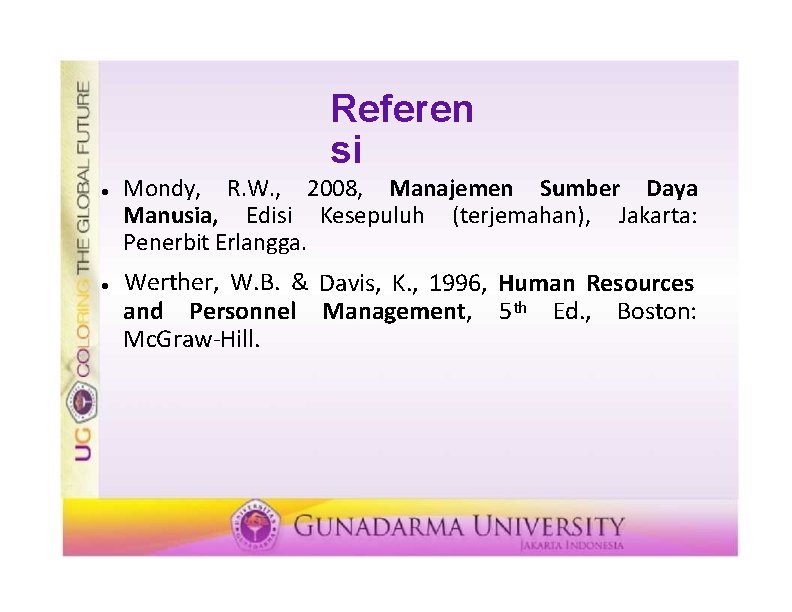 Referen si Mondy, R. W. , 2008, Manajemen Sumber Daya Manusia, Edisi Kesepuluh (terjemahan),