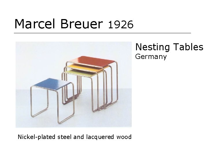 Marcel Breuer 1926 Nesting Tables Germany Nickel-plated steel and lacquered wood 