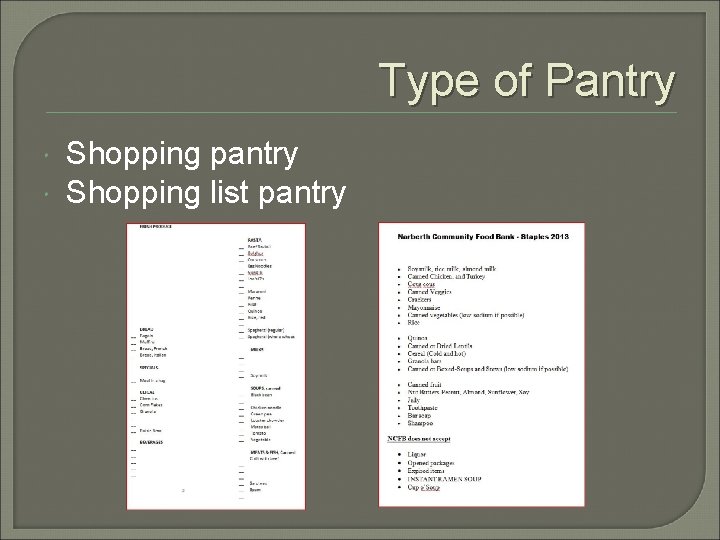 Type of Pantry Shopping pantry Shopping list pantry 