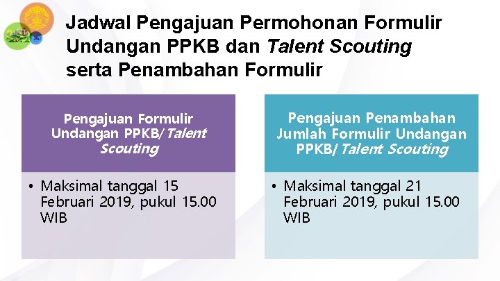 Jadwal Pengajuan Permohonan Formulir Undangan PPKB dan Talent Scouting serta Penambahan Formulir Pengajuan Formulir