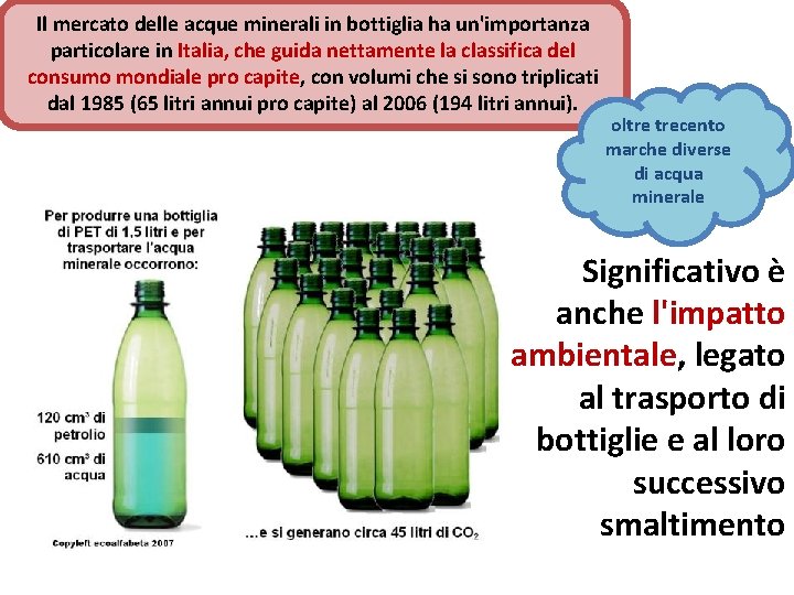 Il mercato delle acque minerali in bottiglia ha un'importanza particolare in Italia, che guida