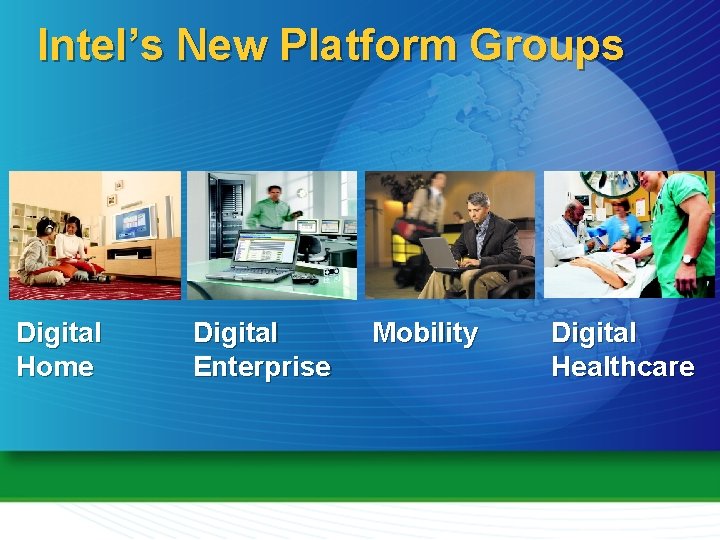 Intel’s New Platform Groups Digital Home Digital Enterprise Mobility Digital Healthcare 