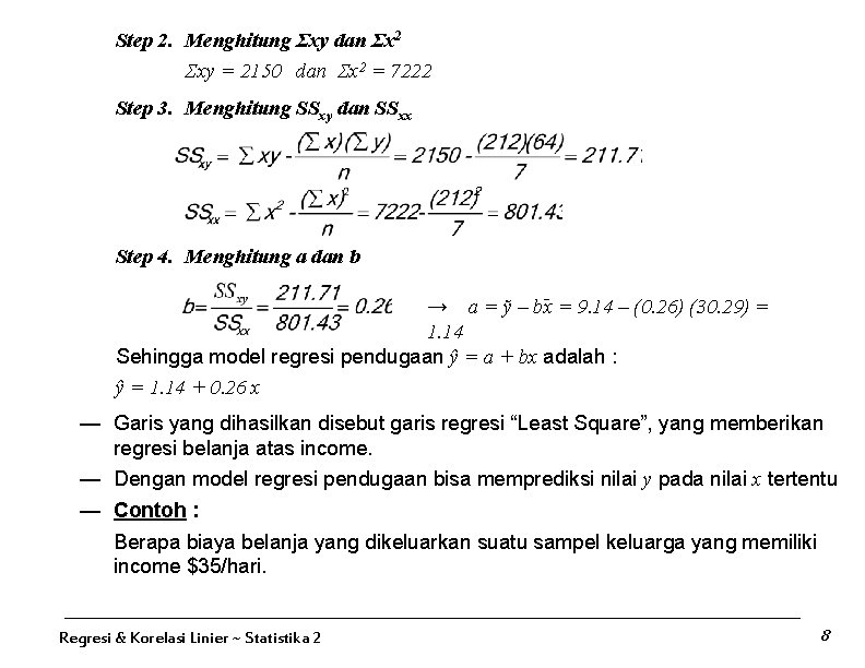 Step 2. Menghitung Σxy dan Σx 2 Σxy = 2150 dan Σx 2 =