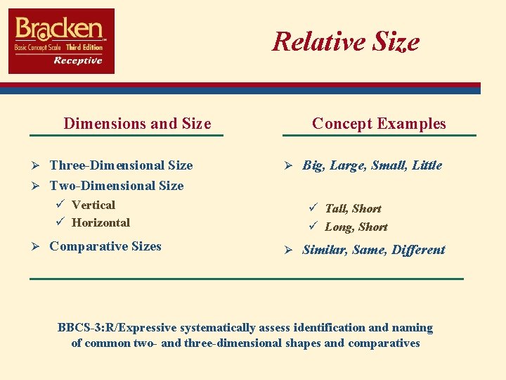 Relative Size Dimensions and Size Ø Three-Dimensional Size Concept Examples Ø Big, Large, Small,