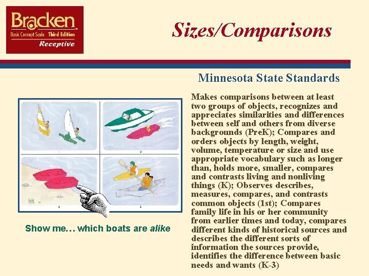 Sizes/Comparisons Minnesota State Standards Show me… which boats are alike Makes comparisons between at