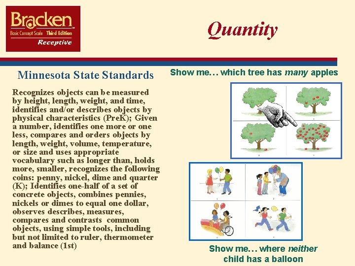 Quantity Minnesota State Standards Recognizes objects can be measured by height, length, weight, and